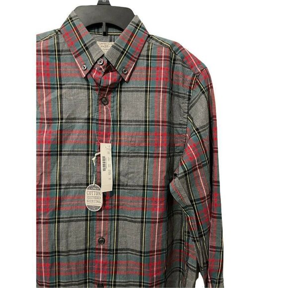 NWT J.Crew Men's Dress Shirt Gray Red Plaid Heathered 2-Ply Cotton Size XS - Picture 3 of 9
